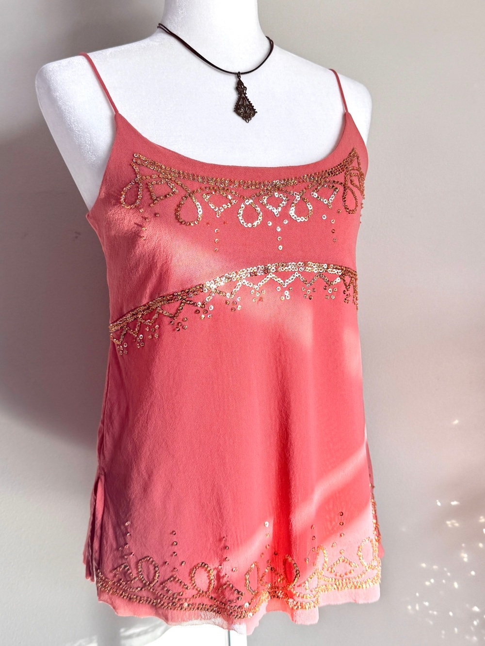 The Limited Beaded Sequin Camisole Y2k Tank Top Women S Pink Mesh Boho Fairycore
